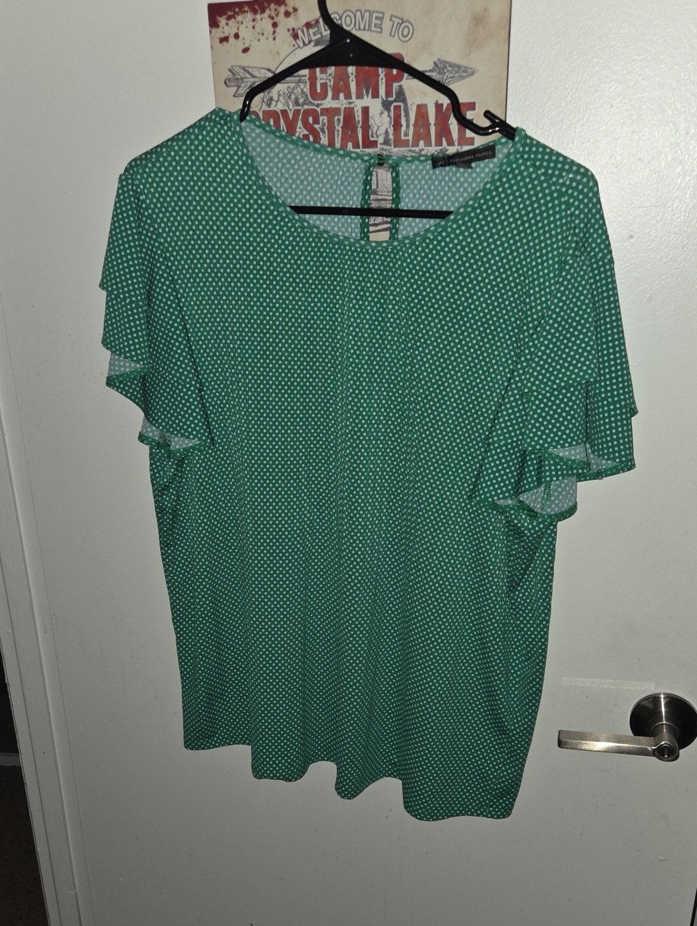 Green Polka Dot Ruffle Sleeve Women's Top